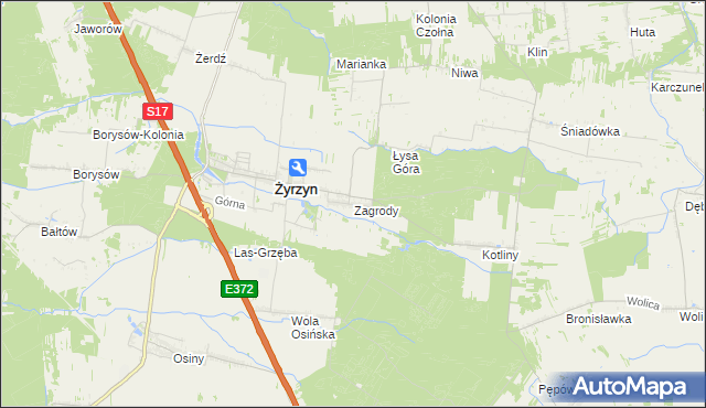 mapa Zagrody gmina Żyrzyn, Zagrody gmina Żyrzyn na mapie Targeo