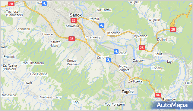 mapa Zahutyń, Zahutyń na mapie Targeo