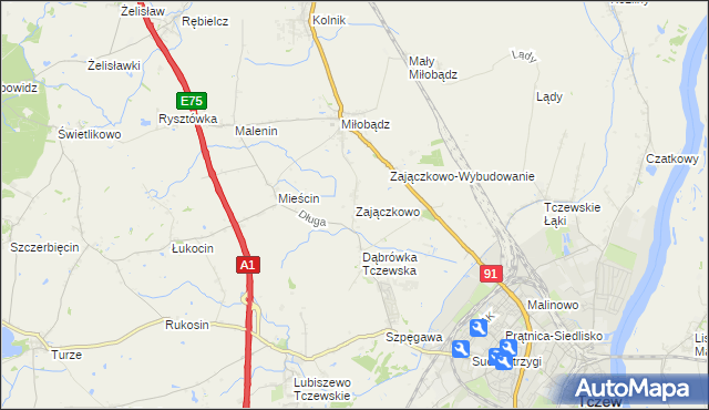 mapa Zajączkowo gmina Tczew, Zajączkowo gmina Tczew na mapie Targeo