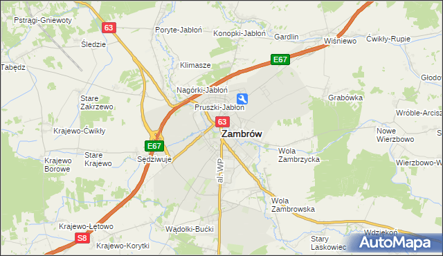 mapa Zambrów, Zambrów na mapie Targeo