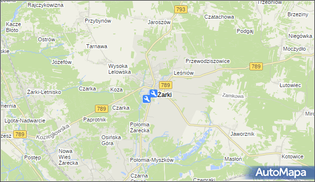 mapa Żarki powiat myszkowski, Żarki powiat myszkowski na mapie Targeo
