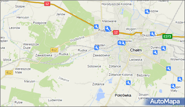 mapa Zawadówka gmina Chełm, Zawadówka gmina Chełm na mapie Targeo