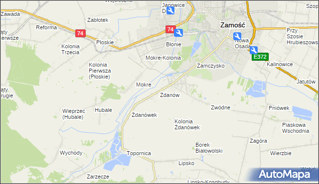 mapa Żdanów gmina Zamość, Żdanów gmina Zamość na mapie Targeo
