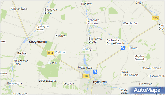 mapa Zdrapy gmina Bychawa, Zdrapy gmina Bychawa na mapie Targeo