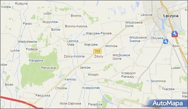 mapa Zduny gmina Łęczyca, Zduny gmina Łęczyca na mapie Targeo