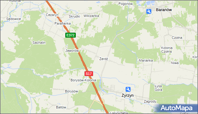mapa Żerdź gmina Żyrzyn, Żerdź gmina Żyrzyn na mapie Targeo
