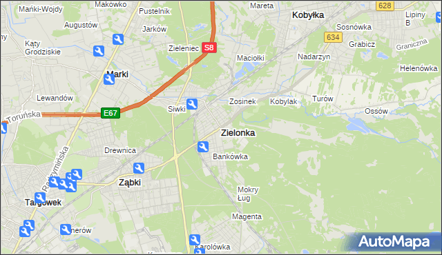 mapa Zielonka powiat wołomiński, Zielonka powiat wołomiński na mapie Targeo