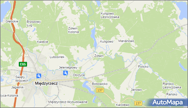 mapa Żółwin gmina Międzyrzecz, Żółwin gmina Międzyrzecz na mapie Targeo