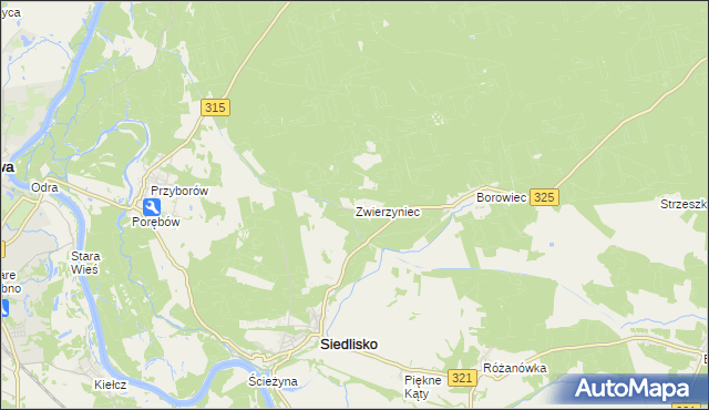 mapa Zwierzyniec gmina Siedlisko, Zwierzyniec gmina Siedlisko na mapie Targeo