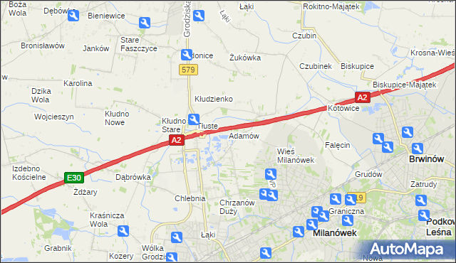 mapa Adamów gmina Grodzisk Mazowiecki, Adamów gmina Grodzisk Mazowiecki na mapie Targeo