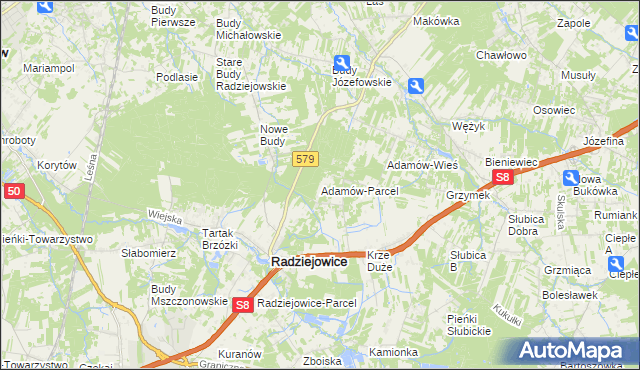 mapa Adamów-Parcel, Adamów-Parcel na mapie Targeo