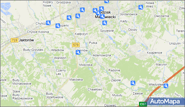 mapa Adamowizna gmina Grodzisk Mazowiecki, Adamowizna gmina Grodzisk Mazowiecki na mapie Targeo