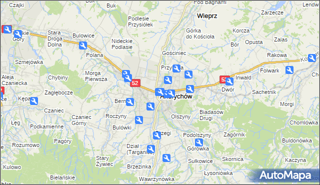 mapa Andrychów, Andrychów na mapie Targeo