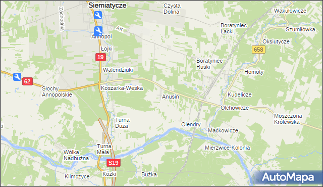 mapa Anusin gmina Siemiatycze, Anusin gmina Siemiatycze na mapie Targeo