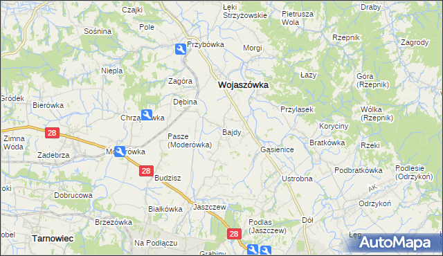mapa Bajdy gmina Wojaszówka, Bajdy gmina Wojaszówka na mapie Targeo