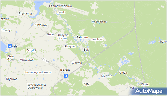 mapa Bąk gmina Karsin, Bąk gmina Karsin na mapie Targeo
