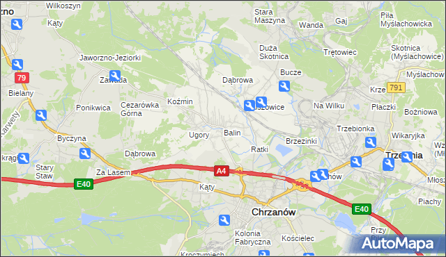 mapa Balin gmina Chrzanów, Balin gmina Chrzanów na mapie Targeo