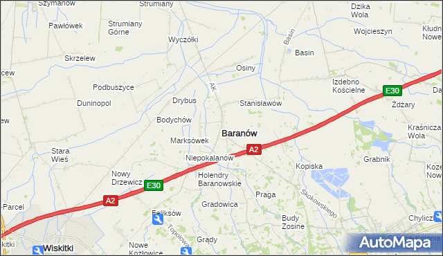 mapa Baranów powiat grodziski, Baranów powiat grodziski na mapie Targeo