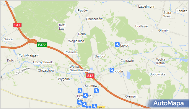 mapa Barłogi gmina Kurów, Barłogi gmina Kurów na mapie Targeo