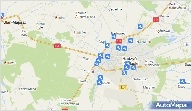 mapa Biała gmina Radzyń Podlaski, Biała gmina Radzyń Podlaski na mapie Targeo