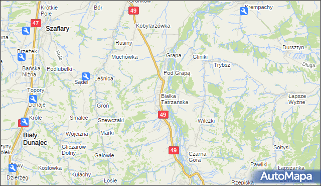 mapa Białka Tatrzańska, Białka Tatrzańska na mapie Targeo