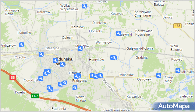 mapa Biały Ług gmina Zduńska Wola, Biały Ług gmina Zduńska Wola na mapie Targeo