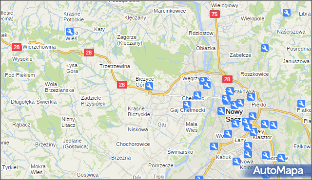 mapa Biczyce Dolne, Biczyce Dolne na mapie Targeo