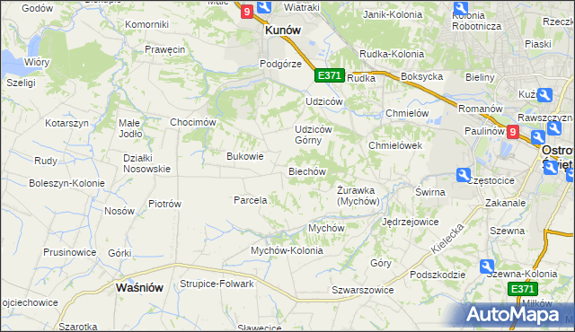 mapa Biechów gmina Kunów, Biechów gmina Kunów na mapie Targeo