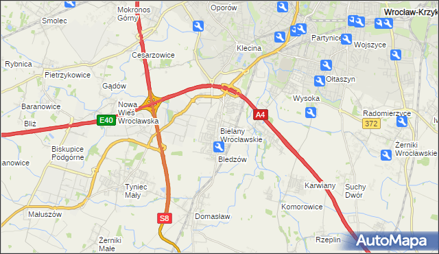 mapa Bielany Wrocławskie, Bielany Wrocławskie na mapie Targeo