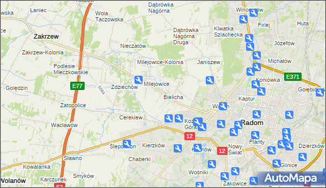 mapa Bielicha, Bielicha na mapie Targeo