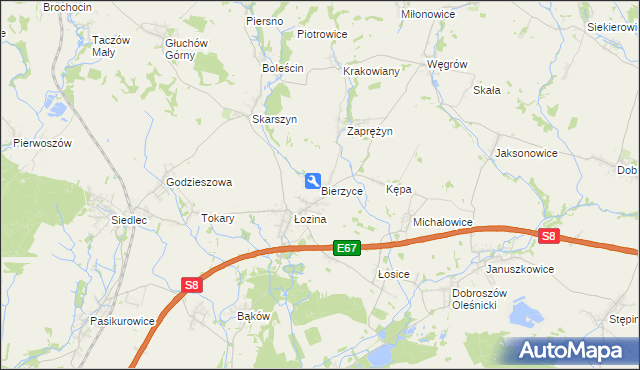 mapa Bierzyce, Bierzyce na mapie Targeo
