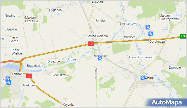 mapa Biskupice gmina Trawniki, Biskupice gmina Trawniki na mapie Targeo