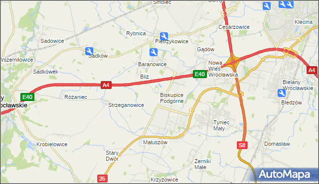 mapa Biskupice Podgórne, Biskupice Podgórne na mapie Targeo