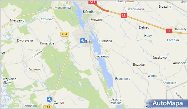 mapa Błażejewo gmina Kórnik, Błażejewo gmina Kórnik na mapie Targeo