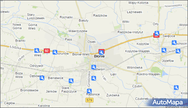 mapa Błonie powiat warszawski zachodni, Błonie powiat warszawski zachodni na mapie Targeo