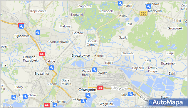 mapa Bobrek gmina Chełmek, Bobrek gmina Chełmek na mapie Targeo