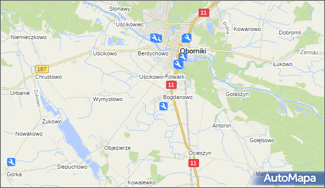 mapa Bogdanowo gmina Oborniki, Bogdanowo gmina Oborniki na mapie Targeo