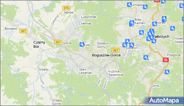 mapa Boguszów-Gorce, Boguszów-Gorce na mapie Targeo