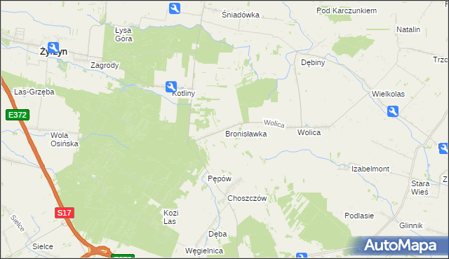 mapa Bronisławka gmina Kurów, Bronisławka gmina Kurów na mapie Targeo