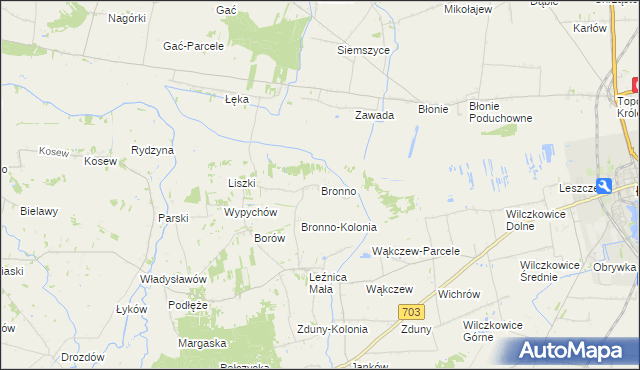 mapa Bronno gmina Łęczyca, Bronno gmina Łęczyca na mapie Targeo