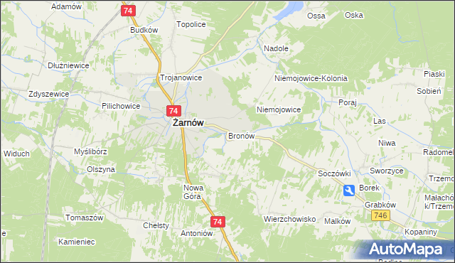 mapa Bronów gmina Żarnów, Bronów gmina Żarnów na mapie Targeo