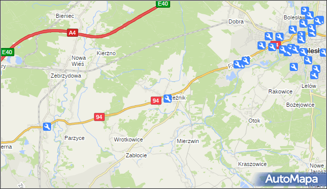 mapa Brzeźnik gmina Bolesławiec, Brzeźnik gmina Bolesławiec na mapie Targeo