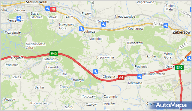 mapa Brzoskwinia, Brzoskwinia na mapie Targeo