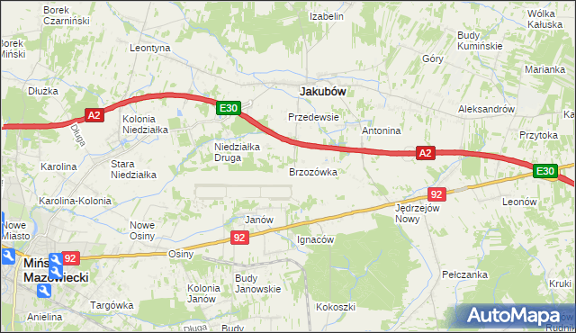 mapa Brzozówka gmina Jakubów, Brzozówka gmina Jakubów na mapie Targeo