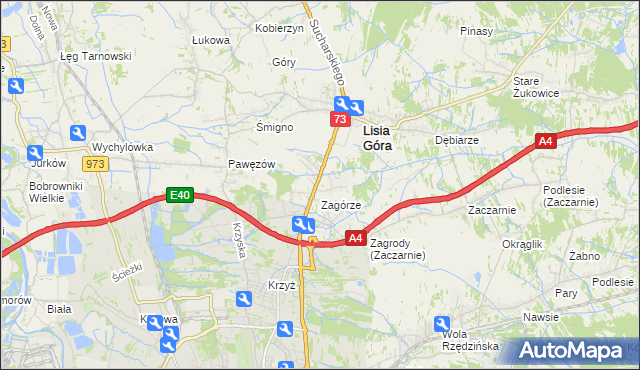 mapa Brzozówka gmina Lisia Góra, Brzozówka gmina Lisia Góra na mapie Targeo