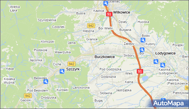 mapa Buczkowice, Buczkowice na mapie Targeo