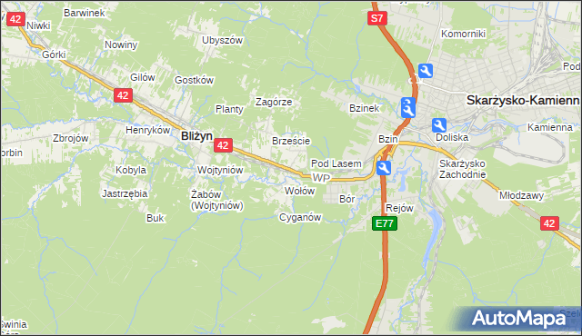 mapa Bugaj gmina Bliżyn, Bugaj gmina Bliżyn na mapie Targeo