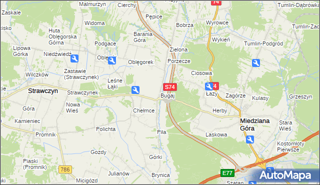 mapa Bugaj gmina Strawczyn, Bugaj gmina Strawczyn na mapie Targeo