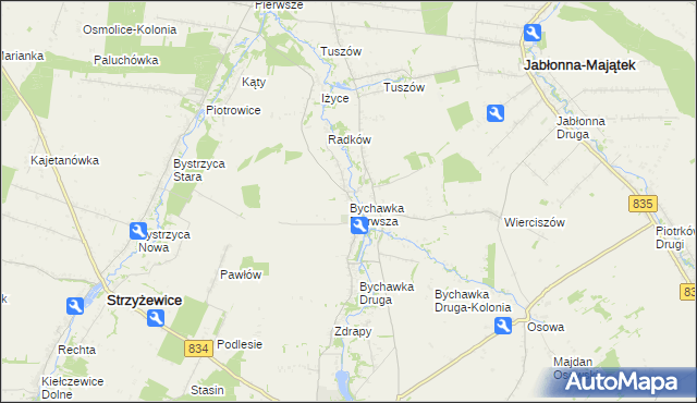 mapa Bychawka Pierwsza, Bychawka Pierwsza na mapie Targeo