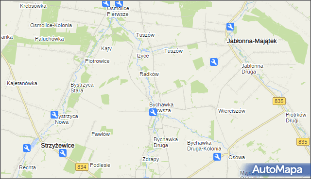 mapa Bychawka Trzecia, Bychawka Trzecia na mapie Targeo